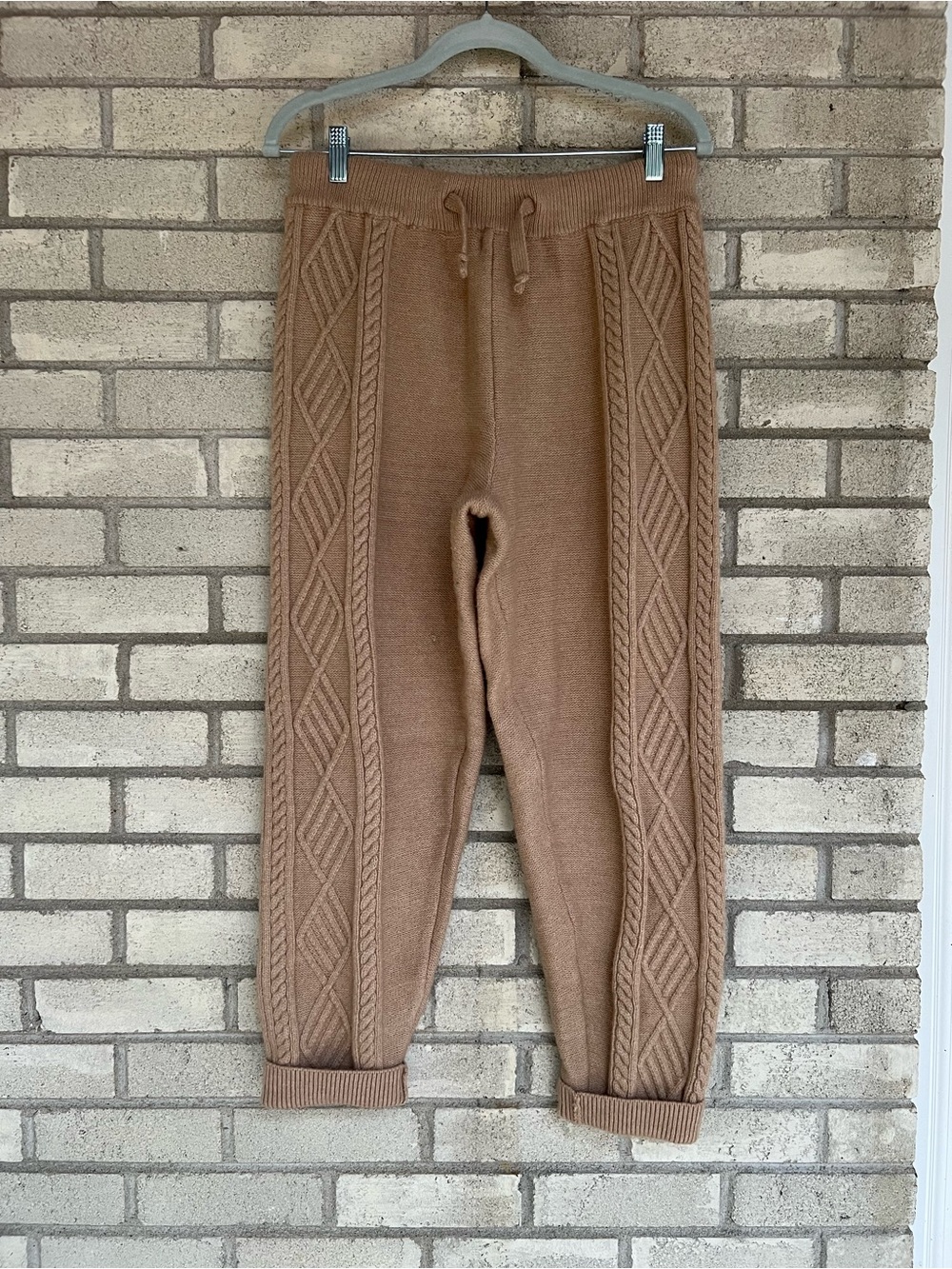 Camel Cable Knit Sweater Jogger Pants L Cozy Winter Lounge Womens